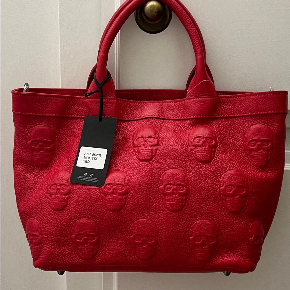 Edgy Red Skull Embossed Tote IOPelle Italian genuine leather